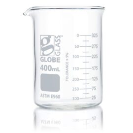 Beaker, Globe Glass, 400mL, Low Form Griffin Style, Dual Graduations, ASTM E960, 12/Box