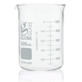 Beaker, Globe Glass, 600mL, Low Form Griffin Style, Dual Graduations, ASTM E960, 6/Box
