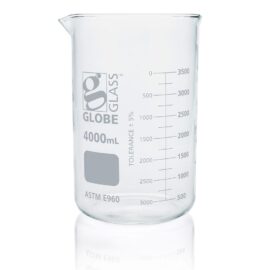 Beaker, Globe Glass, 4000mL, Low Form Griffin Style, Dual Graduations, ASTM E960, 1/Box
