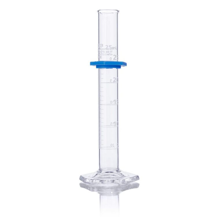 Cylinder, Graduated, Globe Glass, 25mL, Class B, To Deliver (TD), Dual Grads, ASTM E1272, 4/Box