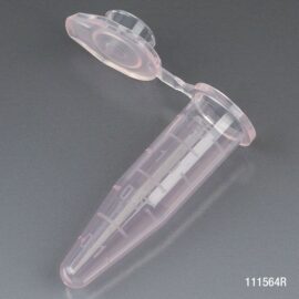 Microcentrifuge Tube, 1.5mL, PP, Attached Snap Cap, Graduated, Red, Certified: Rnase, Dnase and Pyrogen Free, 500/Stand Up Zip Lock Bag