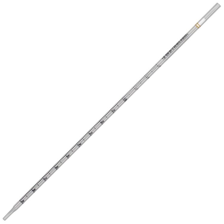 Serological Pipette, 1mL, PS, Standard Tip, 275mm, STERILE, Yellow Band, Individually Wrapped, 100/Bag, 5 Bags/Unit